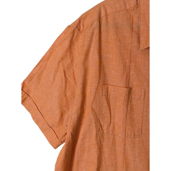 Cubavera Men Size XL Solid Orange Cotton & Linen Short Sleeve Casual Cuban Shirt - Picture 8 of 16